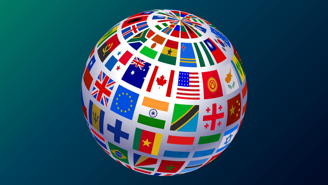 sphere showcasing country flags